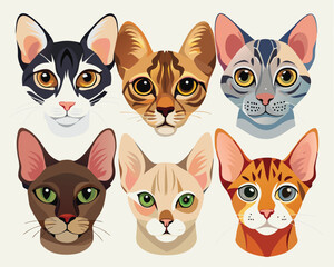 Cat Faces Collection: Vector Illustration of Popular Cat Breeds