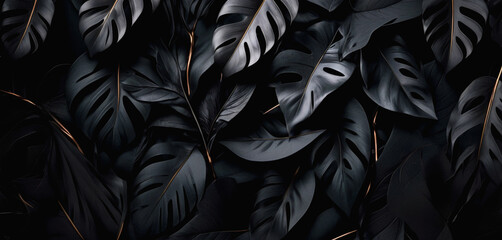 Discover the dark botanical elegance of a black leaf background, offering a unique and elegant backdrop for any creative work.
