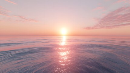 Fototapeta premium Serene Pink Sunset over Calm Ocean Waters Tranquil Seascape Photography