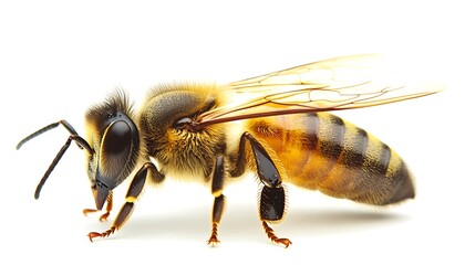 Honeybee profile, isolated white background