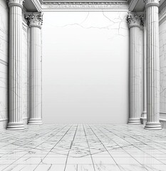 Masonic symbol - B,J pillars and tessellated floor , isolated on white background,  , copy space for text,