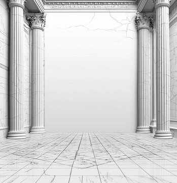 Masonic symbol - B,J pillars and tessellated floor , isolated on white background,  , copy space for text,