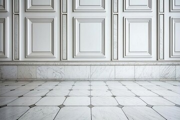 Minimalistic Modern Interior. Part of Room - Floor and Wall Decorated With Moldings. Background with Free Copyspace , isolated on white background,  , copy space for text,