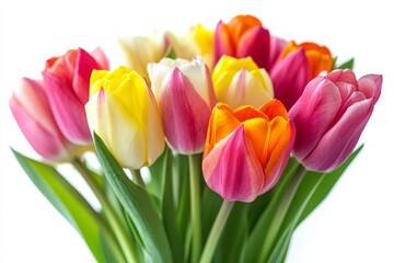 Fototapeta premium Colorful bouquet of tulips isolated on white background. 