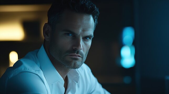 Focused businessman working diligently at his desk, embodying professionalism and determination