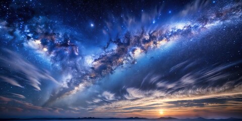 Fototapeta premium Expansive View of Starry Night Sky with Milky Way and Horizon