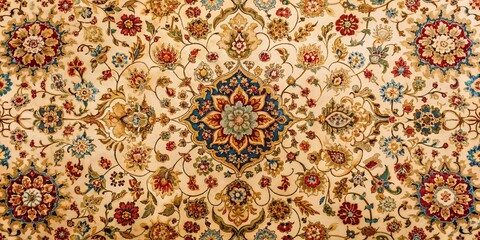 Cream Background Floral Rug Pattern Stock Photo - Elegant Bohemian Design