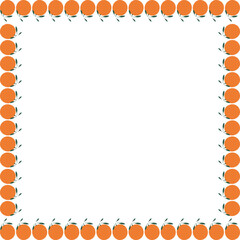 Square fruit frame. Tangerine oranges simple sweet fruits vector border