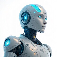 Artificial intelligence, robot thinking on white background