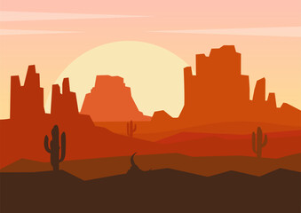 Death Valley National Park illustration. Rocky Desert landscape, american valley 2d art