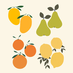 Juicy fruits simple illustration collection. Abstract elements groovy fruit design for design