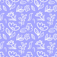 vibrant seamless pattern featuring whimsical doodle flowers in various shades of purple. This vector illustration captures a playful, artistic flair, perfect for fabric, wallpapers, and digital design