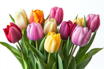 Naklejka premium Colorful bouquet of tulips isolated on white background. 