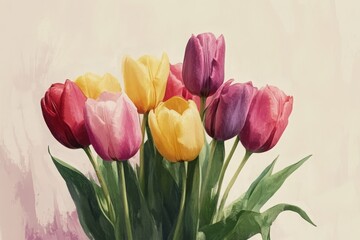 Naklejka premium Colorful bouquet of tulips isolated on white background. 