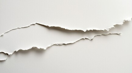 Torn Paper: A close-up of a starkly torn paper, the edges reveal raw texture against a pristine surface, symbolizing breakage and transition. 