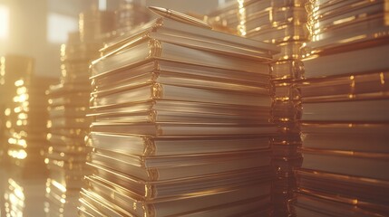 Luxurious Executive Planners Stacked Artistically with Golden Lighting