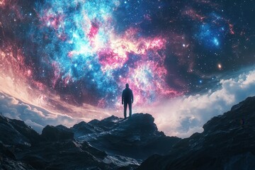 Fototapeta premium A cosmic traveler stepping through parallel dimensions, time bending effect