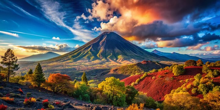 Majestic Paricutin Volcano in Michoacan, Mexico: Dramatic Landscape with Copy Space