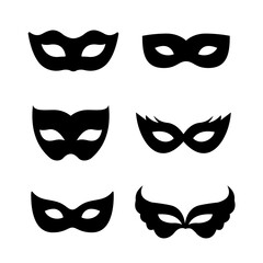 Set of carnival masks silhouette isolated on white backgorund. Masquerade masks for party, parade and carnival. Mardi Gras concept. Vector stock