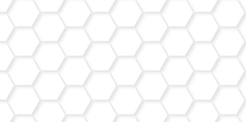 Minimal white hexagonal hexagon modern technology creative emboss light honeycomb polygonal web. abstract geometric science and mosaic tile with template texture background.	