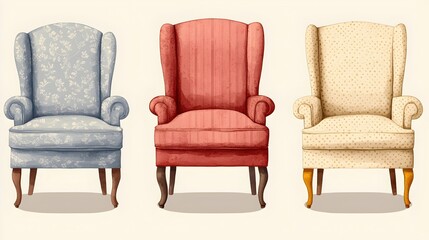 Fototapeta premium Vintage Armchairs in Soft Fabrics for Cozy Living Spaces