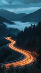 Winding mountain road through scenic landscape