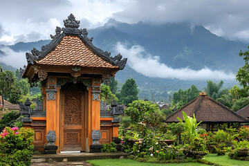 Fototapeta premium Indonesian Temple Entrance in Mountainous Village