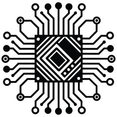 Computer chip electronic circuit board pattern iconic line art design