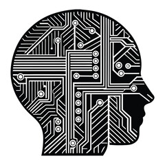 Creative concept, mind, artificial intelligence, brain pattern, iconic vector art