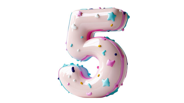A pink number 5 with colorful sprinkles, looking like a donut, perfect for birthday parties and festive celebrations. This image works well for milestone events and sweet treat themes.