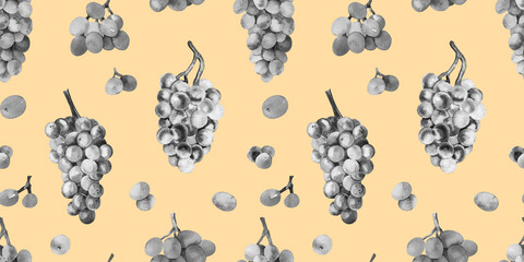 Watercolor hand painted wine grapes fruit and leaves illustration. Watercolor hand drawn seamless pattern for  aromatherapy, essential oils, winery backgrounds, wallpapers, textures