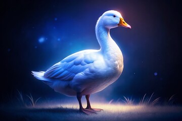 Majestic White Goose Isolated on Pure White Background - Night Photography