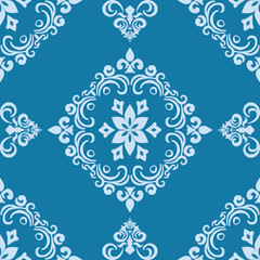 abstract blue background with snowflakes, seamless pattern geometric square and flower