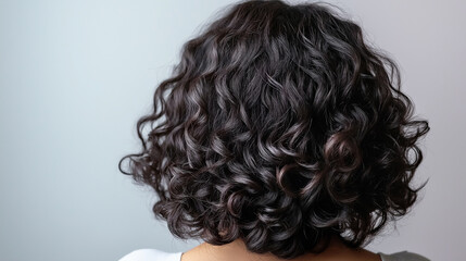 A close-up of a woman&rsquo;s curly hair, showing the natural texture, with a soft background.