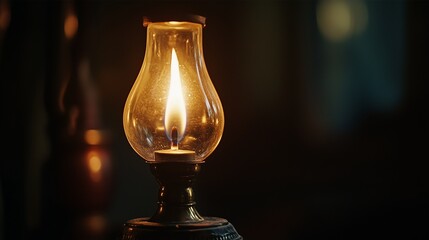 Burning candles glowing inside a dark church