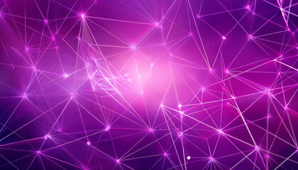 Abstract polygonal space on bright purple background with glowing connecting dots and lines. Plexus structure. Graphic purple pink illustration.