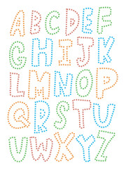 ABC alphabet poster design with colorful letters isolated on white background in modern flat style.
