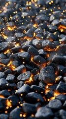 Obraz premium The vivid, fiery glow of molten rocks radiates with energy, creating a spectacular scene in a dramatic volcanic landscape at twilight