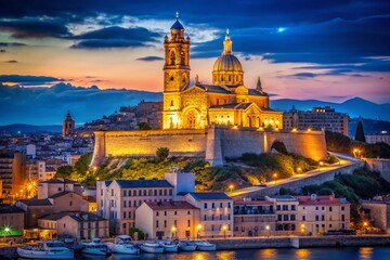 Obraz premium Marseille Notre-Dame de la Garde Basilica Night View, Port Vieux Panorama