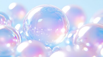 Iridescent Bubbles on Blue Background