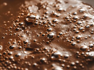Macro Shot of Creamy Chocolate Whey Protein Shake with Airy Bubbles and Cinematic Lighting