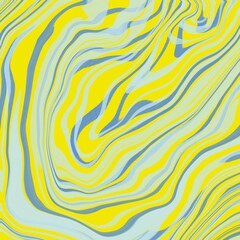Abstract pattern with wavy lines in shades of yellow and blue. The fluid, swirling design creates a sense of movement and depth, resembling marbled or psychedelic art.
