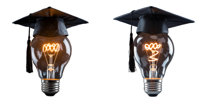 Illuminated Graduation Light Bulb with Cap Symbolizing Achievement