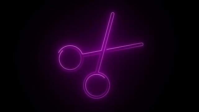 glowing neon scissors signs of symbol animation with black background.