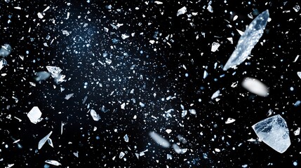 Shattered ice crystals floating in dark space.