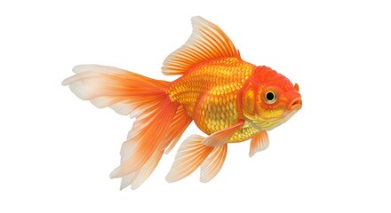 Fototapeta premium A realistic goldfish with flowing fins, isolated on a white background.