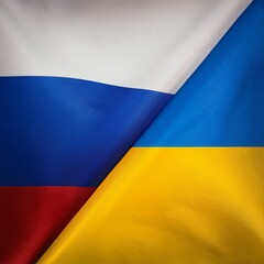 Fototapeta premium Russian and Ukrainian Flags Symbolizing a Truce in the War