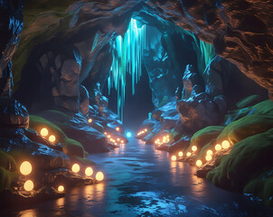 blue cave in the cave in light 