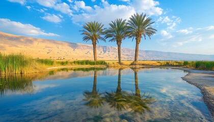 Fototapeta premium Desert Oasis Palm Trees Reflection