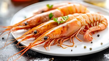 Delicious Cooked Shrimps on White Plate Seafood Dish